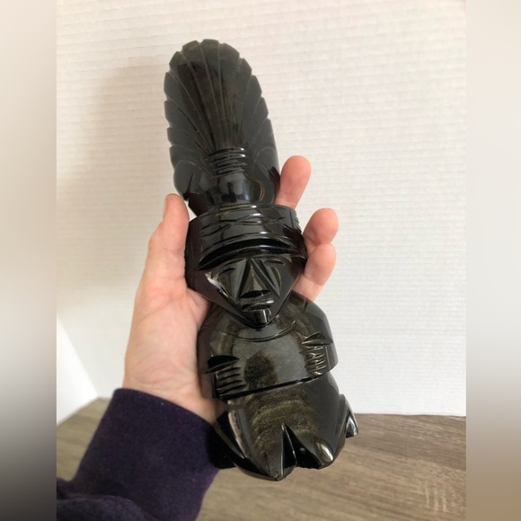 Vtg Large Obsidian Mayan God Statue - Picture 8 of 17